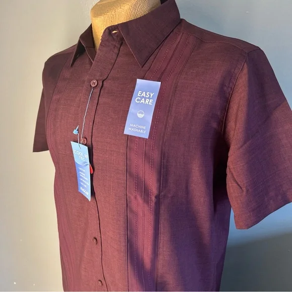 Haggar Cool 18 Tec Mens Medium Button Down Short Sleeve Wine/Burgundy NEW - Picture 3 of 11